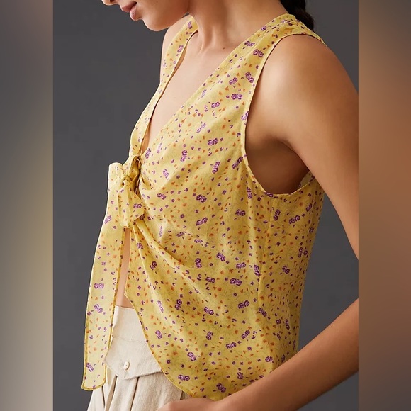 NWT Favorite Daughter The Gwen Top Tie Front Sleeveless Silk Blouse - Picture 2 of 16